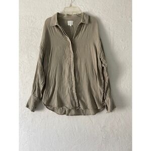 Sundays NYC Taupe Brown Double Gauze Cotton Button Down Oversized Shirt Women L